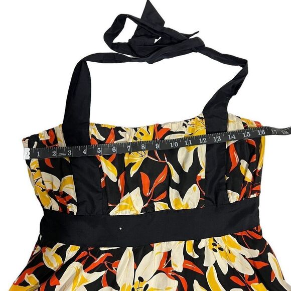 Moulinette Soeurs Black & Yellow Silk Floral Print Halter Neck A-Line Dress Smal - Picture 8 of 13